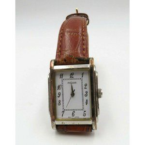 Vintage Woman's Gold Deco Pulsar Watch with Brown Leather Band FOR PARTS ED7